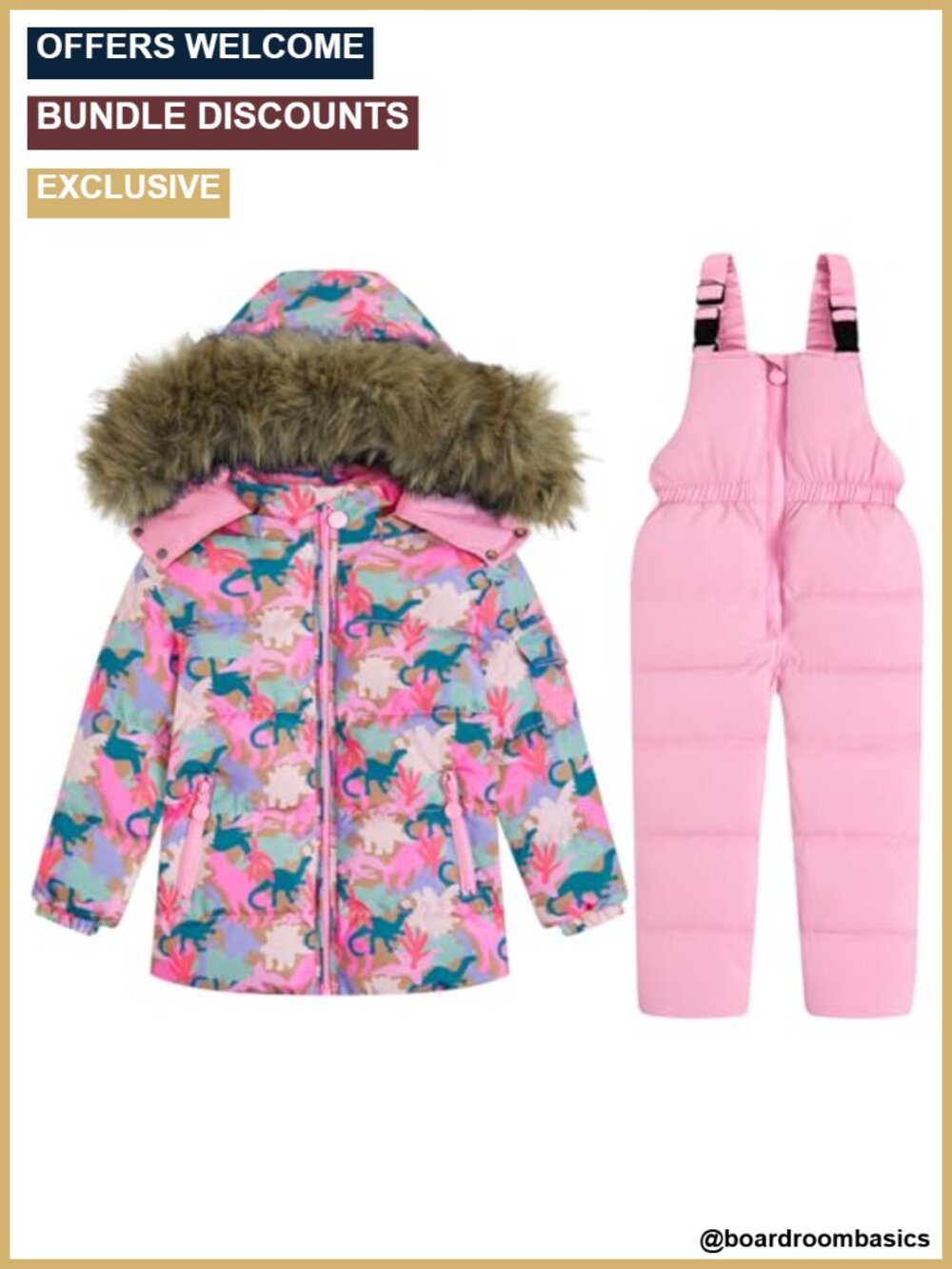 Kids 2-Piece Snowsuit Set Nylon Down Puffer Jacket & Snow Bib Pants